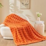 Fall Throw Blanket for Couch Orange Super Soft Flannel Fleece 3D Bubble Lightweight Bed Blanket All Season Use (Orange, Throw(50"x60"))