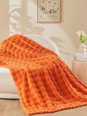 Fall Throw Blanket for Couch Orange Super Soft Flannel Fleece 3D Bubble Lightweight Bed Blanket All Season Use (Orange, Throw(50"x60"))