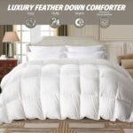 Goose Feather Comforter Full/Queen Size, All Season Duvet Insert Medium Warmth, Comforters with 100% Cotton Cover (90x90 Inch, White)