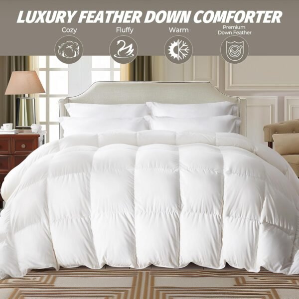 Goose Feather Comforter Full/Queen Size, All Season Duvet Insert Medium Warmth, Comforters with 100% Cotton Cover (90x90 Inch, White)