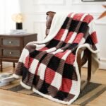 Blanket Twin Plaid Thick Bed Blanket, 60”*80” Super Soft Flannel Fuzzy Fleece Reversible Velvet Plush Warm Blanket for Couch (Black Red Check)
