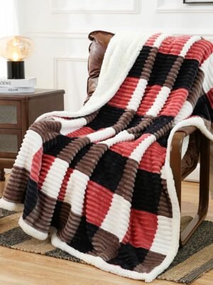 Blanket Twin Plaid Thick Bed Blanket, 60”*80” Super Soft Flannel Fuzzy Fleece Reversible Velvet Plush Warm Blanket for Couch (Black Red Check)