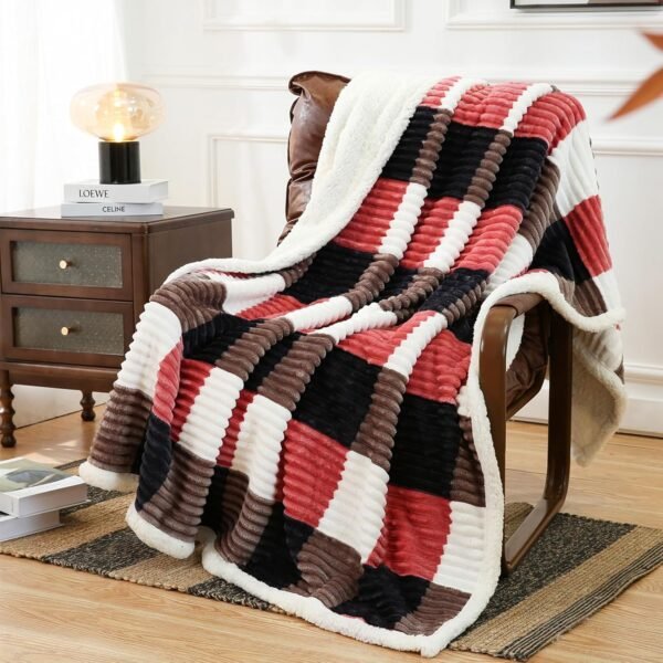 Blanket Twin Plaid Thick Bed Blanket, 60”*80” Super Soft Flannel Fuzzy Fleece Reversible Velvet Plush Warm Blanket for Couch (Black Red Check)