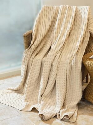 100% Cotton Waffle Weave Sofa Blanket, Lunch Break Blanket, Queen Bed Blanket, Outdoor Camping Blanket, (Apricot, 40 × 60 inches)