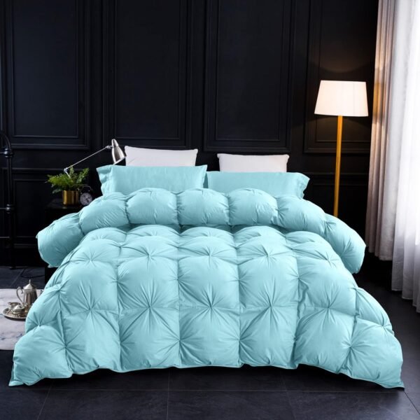 Pinch Pleat Goose Feathers Down Comforter Queen Size Duvet Insert,750+ Fill Power,1200TC 100% Cotton Fabric,Premium Aqua Sky Comforter for All Seasons with 8 Tabs