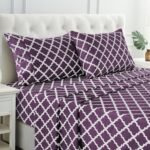 Four-leaf clover pattern full-size sheet set - four-piece ultra-soft microfiber sheet set, includes sheet, 16-inch deep pocket fitted sheet and pillowcases, breathable, bedroom decor, Oeko-TEX certified - purple