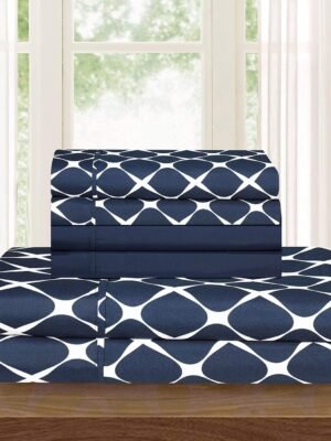 Luxury Soft and Comfortable 4-Piece Sheet Set, , Wrinkle-resistant Plaid Pattern - 1500 Egyptian cotton quality microfiber bedding set, single/king/single, navy blue