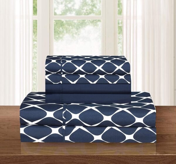 Luxury Soft and Comfortable 4-Piece Sheet Set, , Wrinkle-resistant Plaid Pattern - 1500 Egyptian cotton quality microfiber bedding set, single/king/single, navy blue