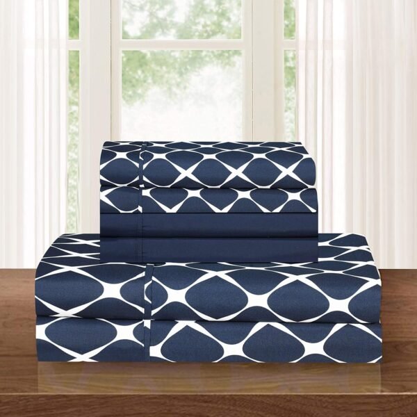 Luxury Soft and Comfortable 4-Piece Sheet Set, , Wrinkle-resistant Plaid Pattern - 1500 Egyptian cotton quality microfiber bedding set, single/king/single, navy blue