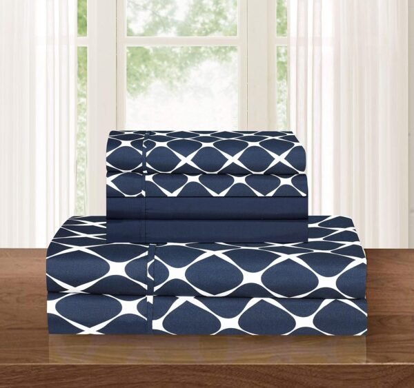 Luxury Soft and Comfortable 4-Piece Sheet Set, , Wrinkle-resistant Plaid Pattern - 1500 Egyptian cotton quality microfiber bedding set, single/king/single, navy blue