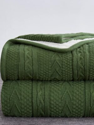 bedding Olive Green Acrylic Cable Knit  Throw Blanket - Thick, Soft, Big, Cozy Olive Green Knitted Fleece Blankets for Couch, Sofa, Bed - 50 x 63 Inches